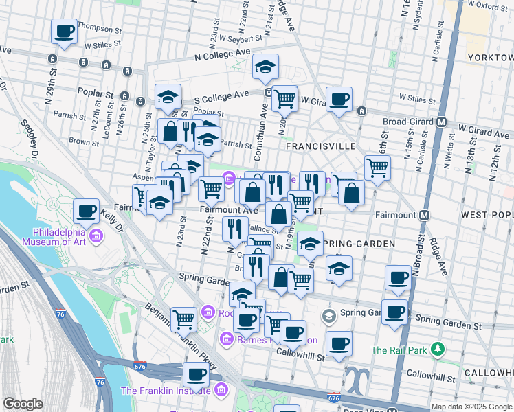 map of restaurants, bars, coffee shops, grocery stores, and more near in Philadelphia