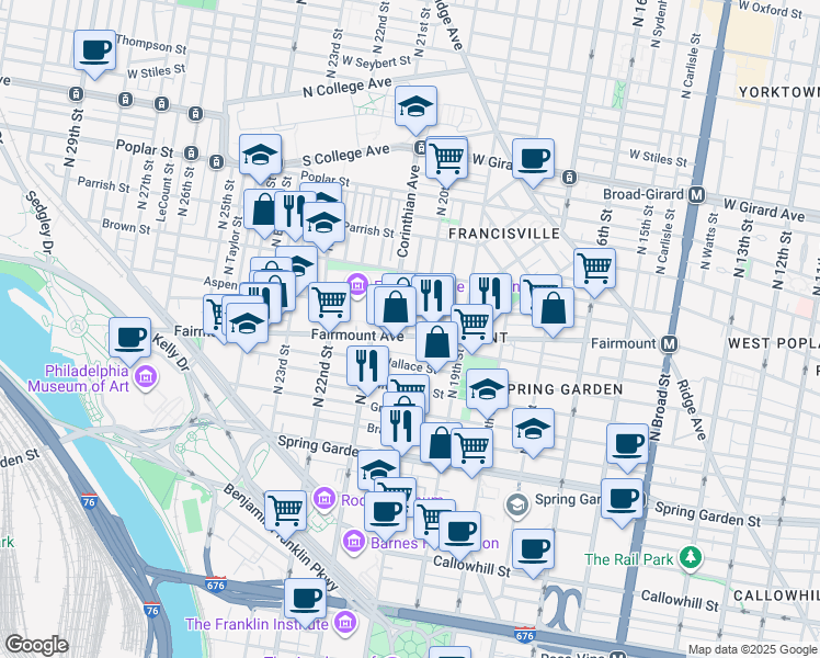 map of restaurants, bars, coffee shops, grocery stores, and more near in Philadelphia
