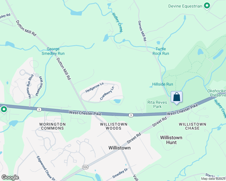 map of restaurants, bars, coffee shops, grocery stores, and more near 412 Cranberry Lane in West Chester
