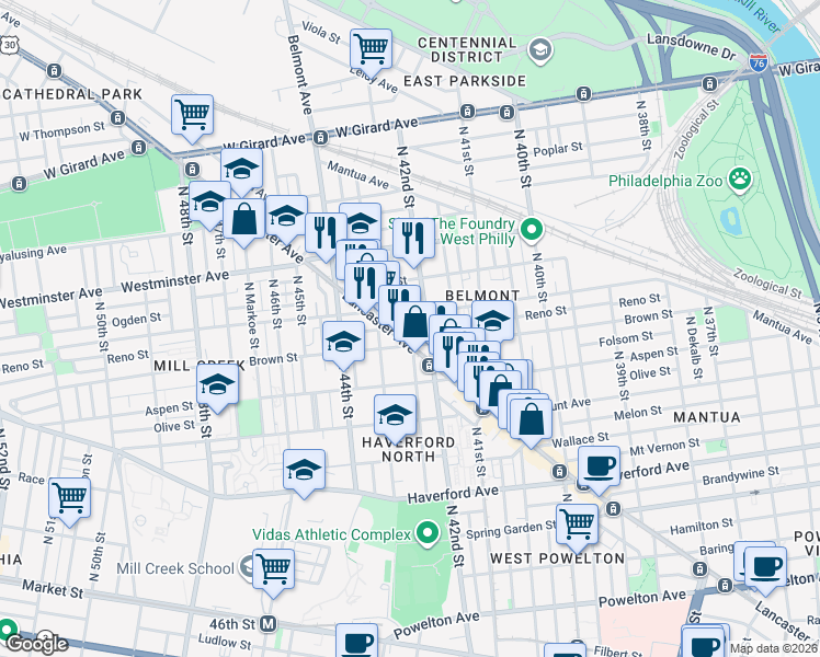 map of restaurants, bars, coffee shops, grocery stores, and more near 806 Brooklyn Street in Philadelphia