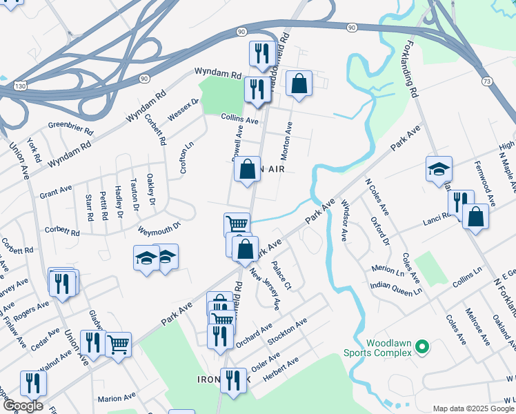 map of restaurants, bars, coffee shops, grocery stores, and more near 3015 Haddonfield Road in Pennsauken Township