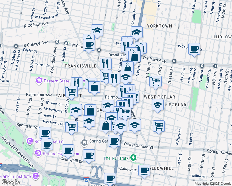 map of restaurants, bars, coffee shops, grocery stores, and more near in Philadelphia