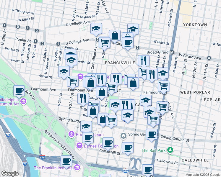 map of restaurants, bars, coffee shops, grocery stores, and more near in Philadelphia