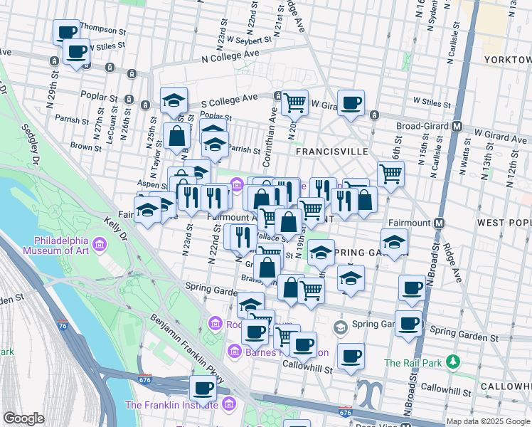 map of restaurants, bars, coffee shops, grocery stores, and more near in Philadelphia