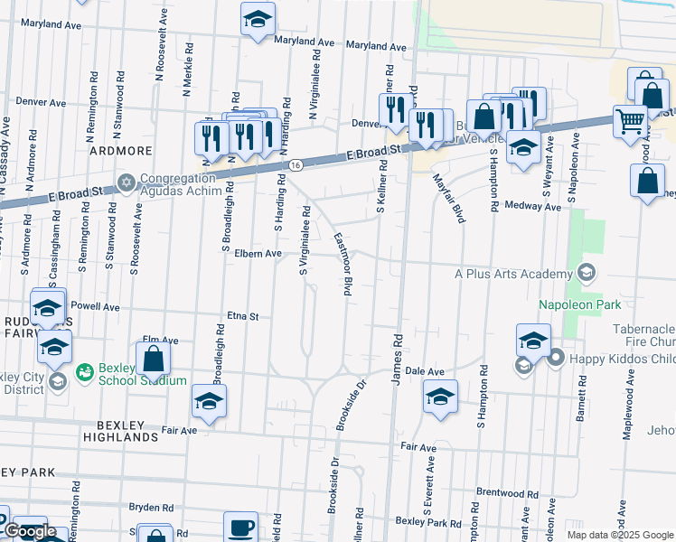map of restaurants, bars, coffee shops, grocery stores, and more near 187 Eastmoor Boulevard in Columbus