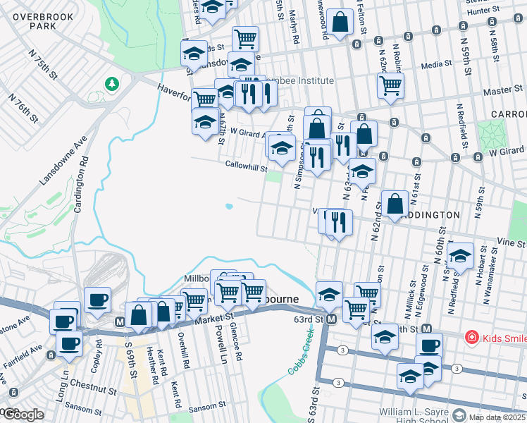 map of restaurants, bars, coffee shops, grocery stores, and more near 229 North Daggett Street in Philadelphia
