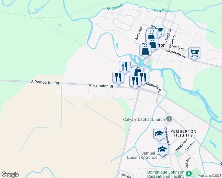 map of restaurants, bars, coffee shops, grocery stores, and more near 14 Davis Court in Pemberton