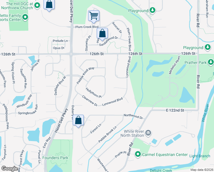 map of restaurants, bars, coffee shops, grocery stores, and more near 12475 Shadow Cove Way in Carmel