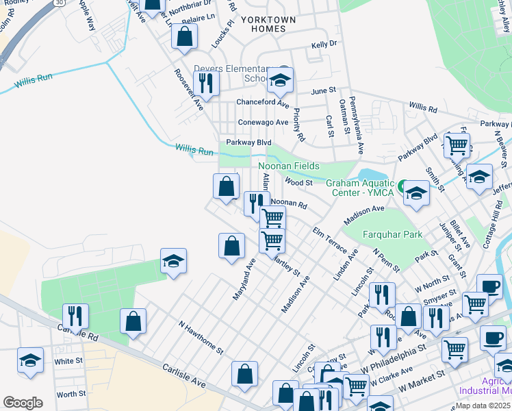 map of restaurants, bars, coffee shops, grocery stores, and more near 425 Pacific Ave in York