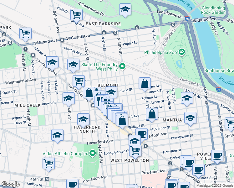 map of restaurants, bars, coffee shops, grocery stores, and more near 808 North Preston Street in Philadelphia