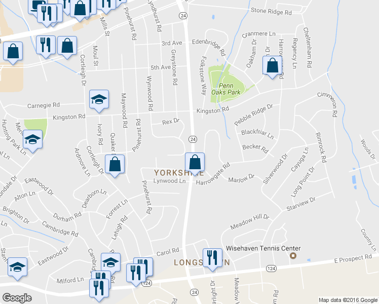 map of restaurants, bars, coffee shops, grocery stores, and more near 509 Wynwood Road in York