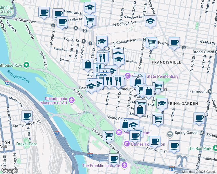 map of restaurants, bars, coffee shops, grocery stores, and more near in Philadelphia
