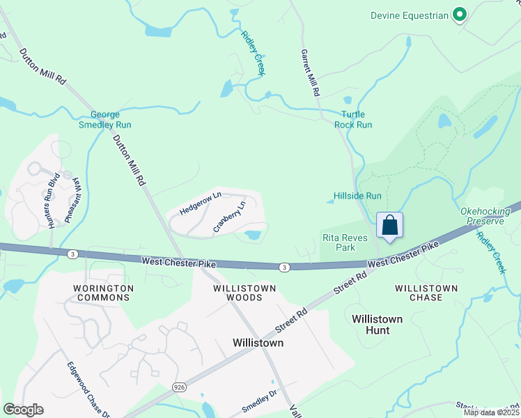 map of restaurants, bars, coffee shops, grocery stores, and more near 157 Hedgerow Lane in West Chester