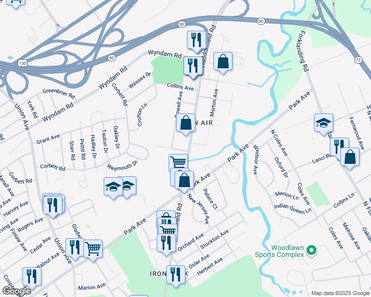 map of restaurants, bars, coffee shops, grocery stores, and more near 3015 Haddonfield Road in Pennsauken Township