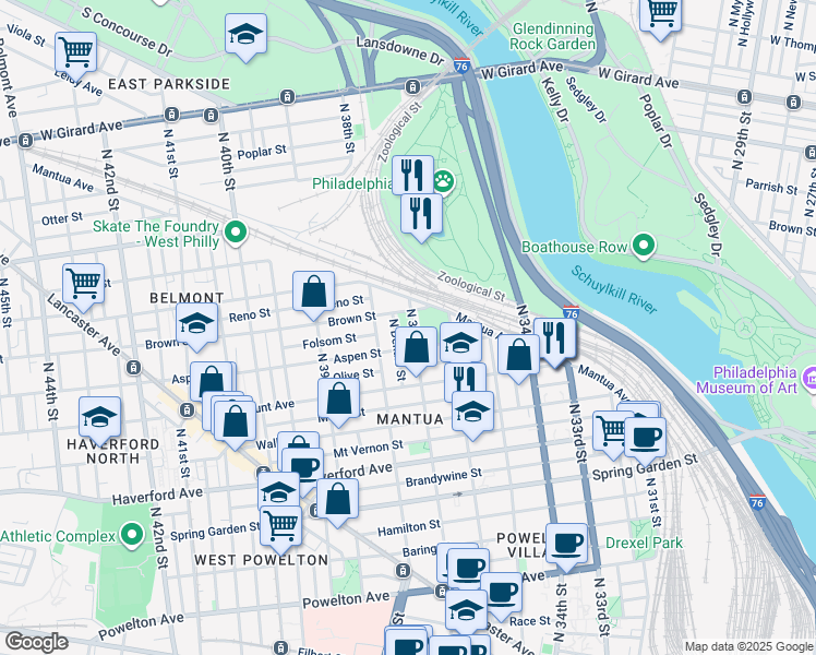 map of restaurants, bars, coffee shops, grocery stores, and more near 770 North 37th Street in Philadelphia