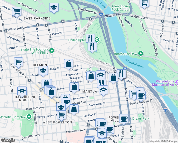 map of restaurants, bars, coffee shops, grocery stores, and more near 770 North 37th Street in Philadelphia
