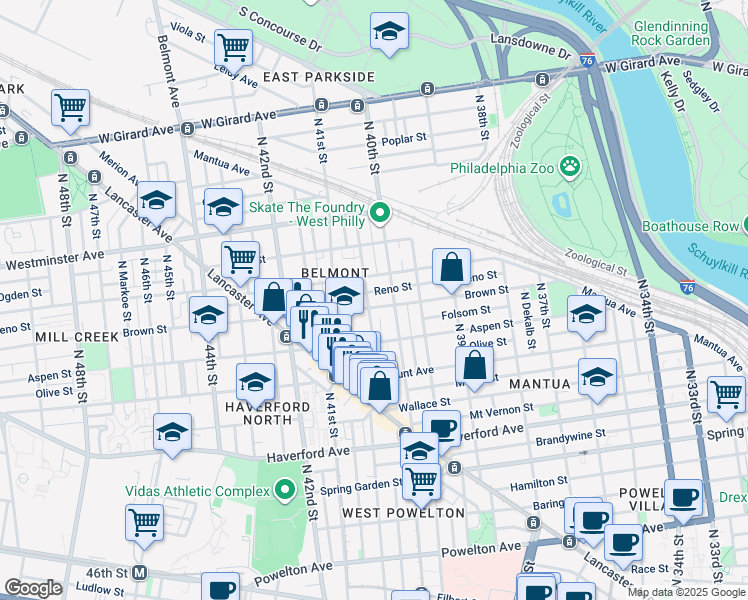 map of restaurants, bars, coffee shops, grocery stores, and more near 809 North Preston Street in Philadelphia