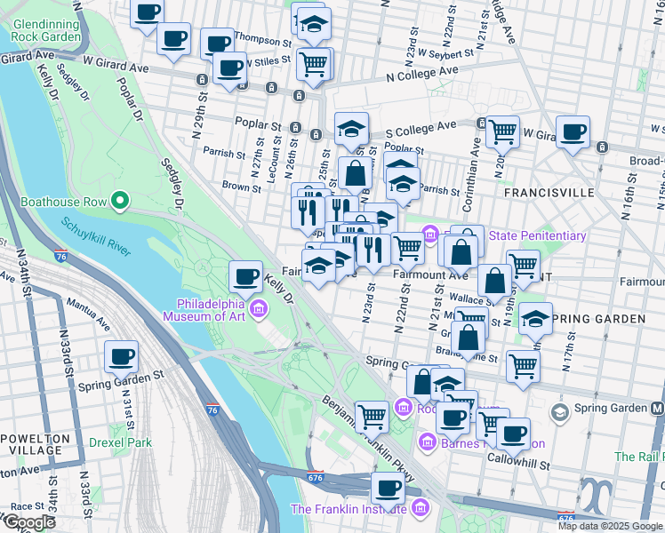 map of restaurants, bars, coffee shops, grocery stores, and more near in Philadelphia