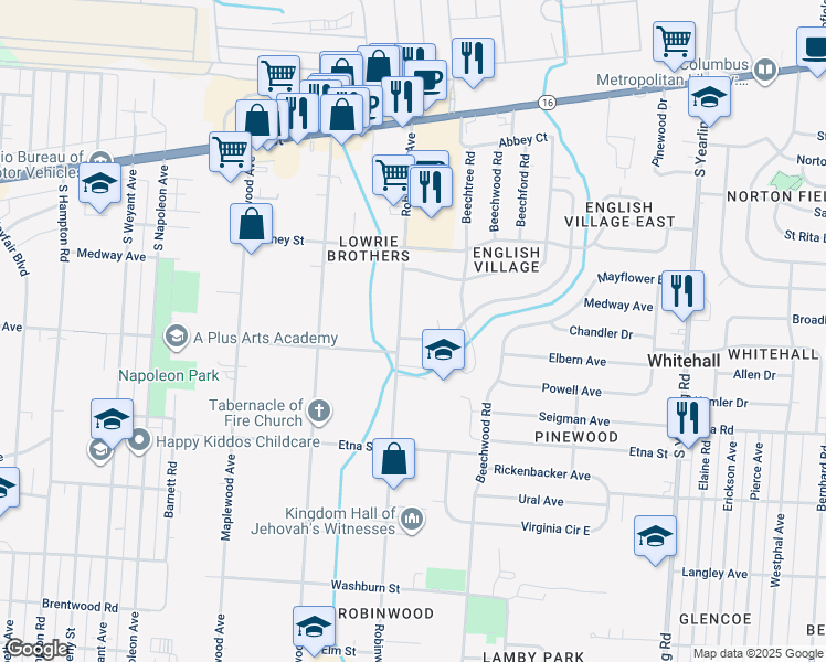 map of restaurants, bars, coffee shops, grocery stores, and more near 3958 Beechbank Road in Whitehall