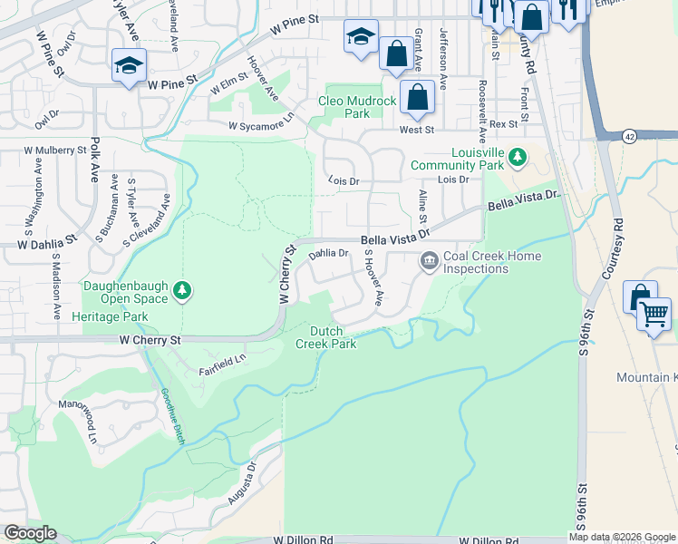 map of restaurants, bars, coffee shops, grocery stores, and more near 280 South Monroe Court in Louisville