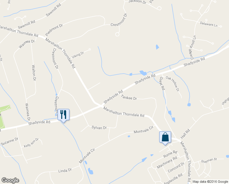 map of restaurants, bars, coffee shops, grocery stores, and more near 1226 Shadyside Rd in Downingtown