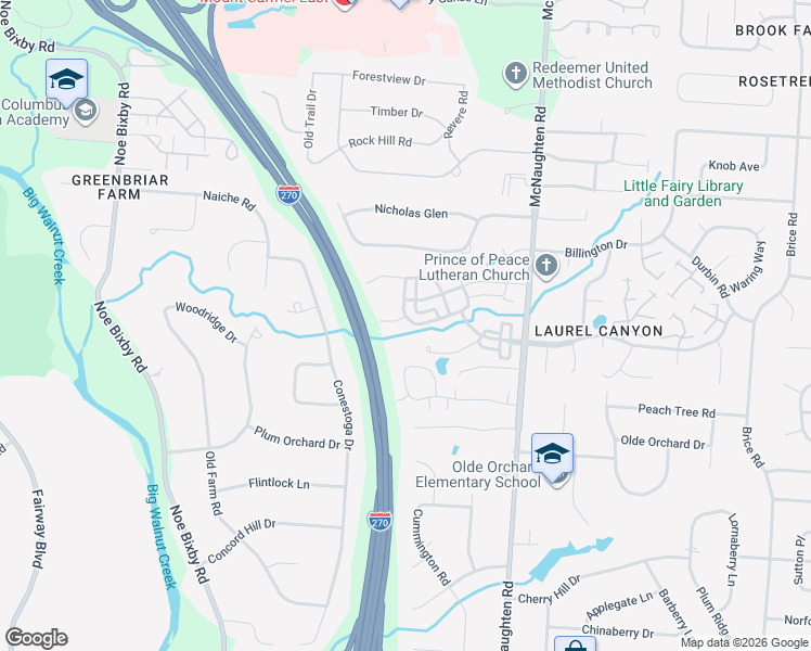 map of restaurants, bars, coffee shops, grocery stores, and more near 5909 Oak Path Lane in Columbus