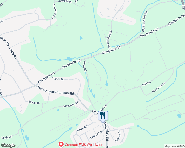 map of restaurants, bars, coffee shops, grocery stores, and more near 1127 Oak Hollow Drive in Downingtown