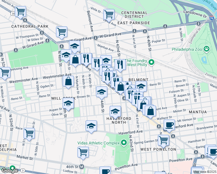 map of restaurants, bars, coffee shops, grocery stores, and more near in Philadelphia