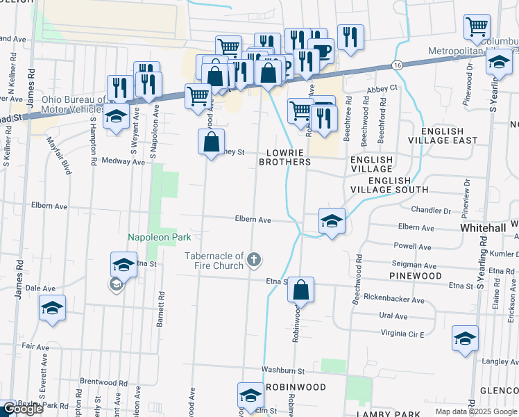 map of restaurants, bars, coffee shops, grocery stores, and more near 278 Collingwood Avenue in Columbus