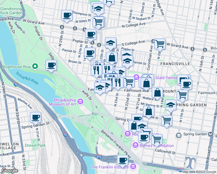 map of restaurants, bars, coffee shops, grocery stores, and more near in Philadelphia