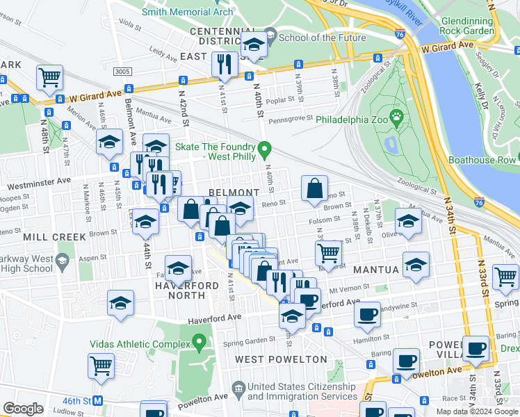 map of restaurants, bars, coffee shops, grocery stores, and more near 807 North Preston Street in Philadelphia