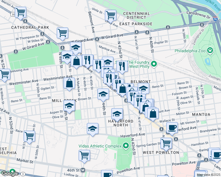 map of restaurants, bars, coffee shops, grocery stores, and more near in Philadelphia