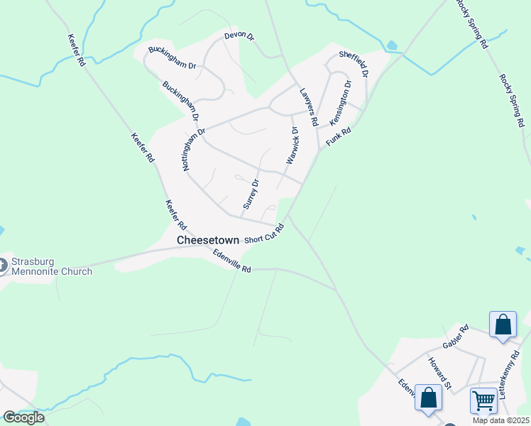 map of restaurants, bars, coffee shops, grocery stores, and more near 56 Eton Court in Chambersburg