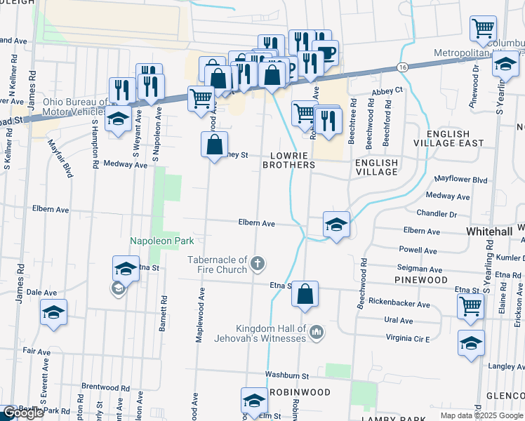 map of restaurants, bars, coffee shops, grocery stores, and more near 278 Collingwood Avenue in Columbus