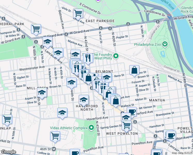 map of restaurants, bars, coffee shops, grocery stores, and more near 822 North Holly Street in Philadelphia
