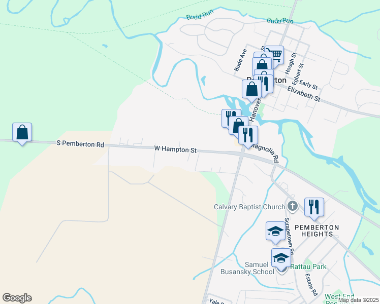 map of restaurants, bars, coffee shops, grocery stores, and more near 3 Davis Court in Pemberton