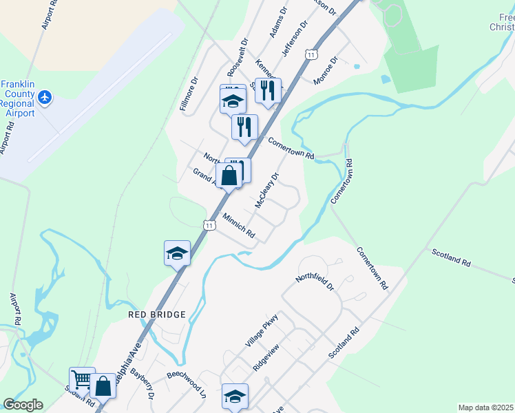 map of restaurants, bars, coffee shops, grocery stores, and more near 2312 McCleary Road in Chambersburg