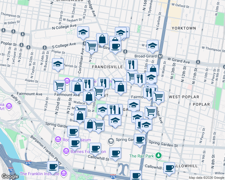 map of restaurants, bars, coffee shops, grocery stores, and more near in Philadelphia