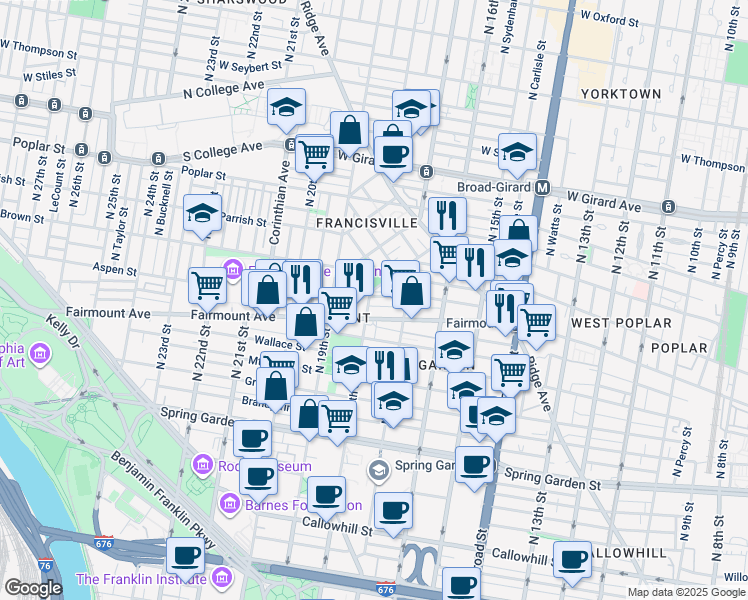 map of restaurants, bars, coffee shops, grocery stores, and more near in Philadelphia
