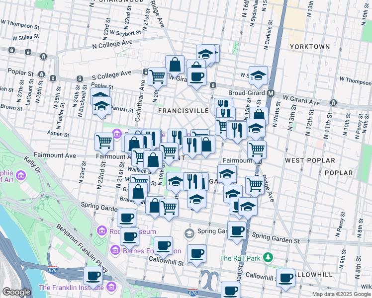 map of restaurants, bars, coffee shops, grocery stores, and more near in Philadelphia