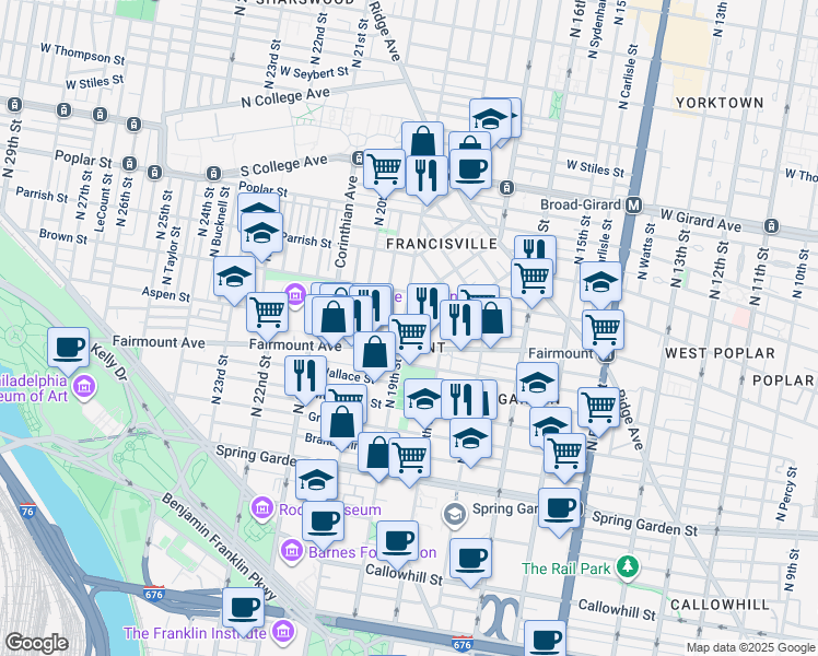 map of restaurants, bars, coffee shops, grocery stores, and more near in Philadelphia