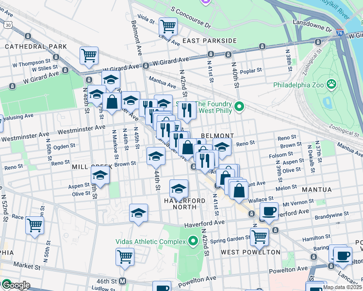 map of restaurants, bars, coffee shops, grocery stores, and more near in Philadelphia
