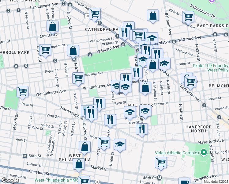 map of restaurants, bars, coffee shops, grocery stores, and more near in Philadelphia