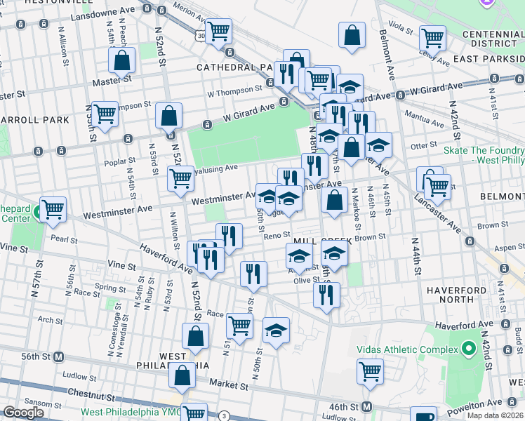 map of restaurants, bars, coffee shops, grocery stores, and more near in Philadelphia