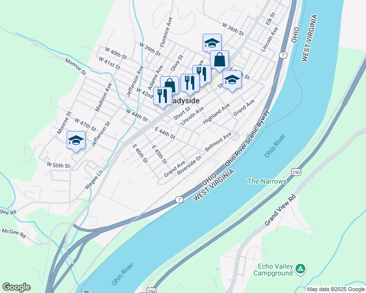 map of restaurants, bars, coffee shops, grocery stores, and more near 4429 Highland Avenue in Shadyside