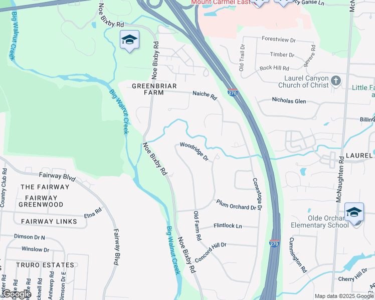 map of restaurants, bars, coffee shops, grocery stores, and more near 532 Old Farm Road in Columbus