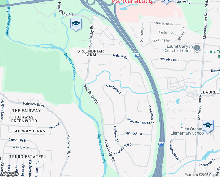 map of restaurants, bars, coffee shops, grocery stores, and more near 532 Old Farm Road in Columbus