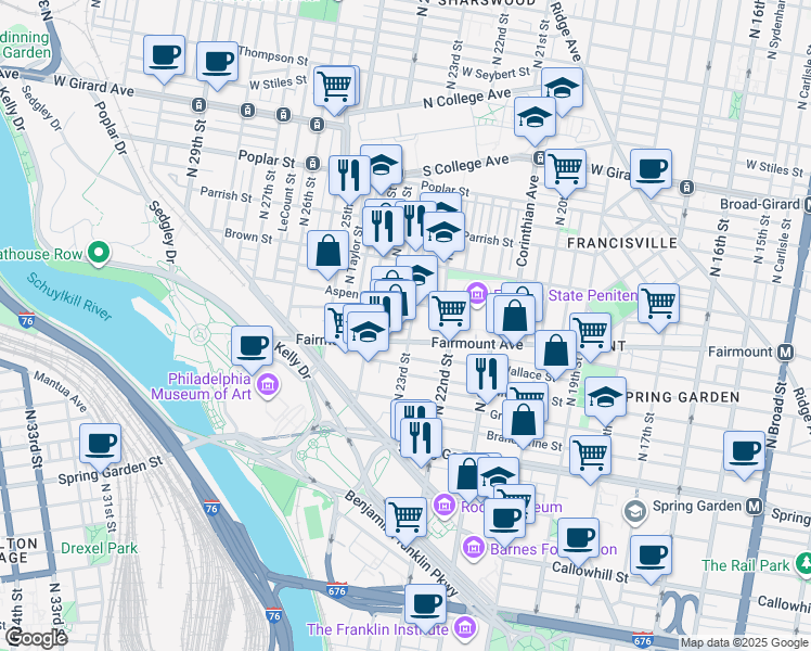 map of restaurants, bars, coffee shops, grocery stores, and more near in Philadelphia