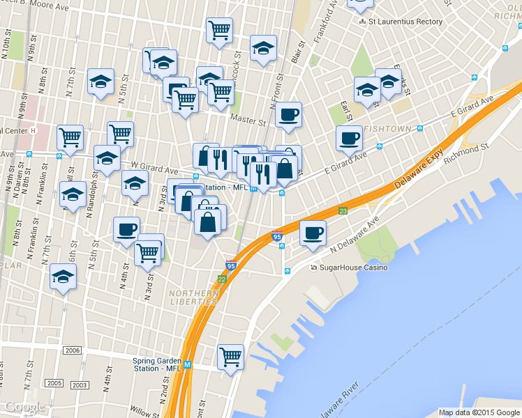 map of restaurants, bars, coffee shops, grocery stores, and more near 1128 Leopard Street in Philadelphia