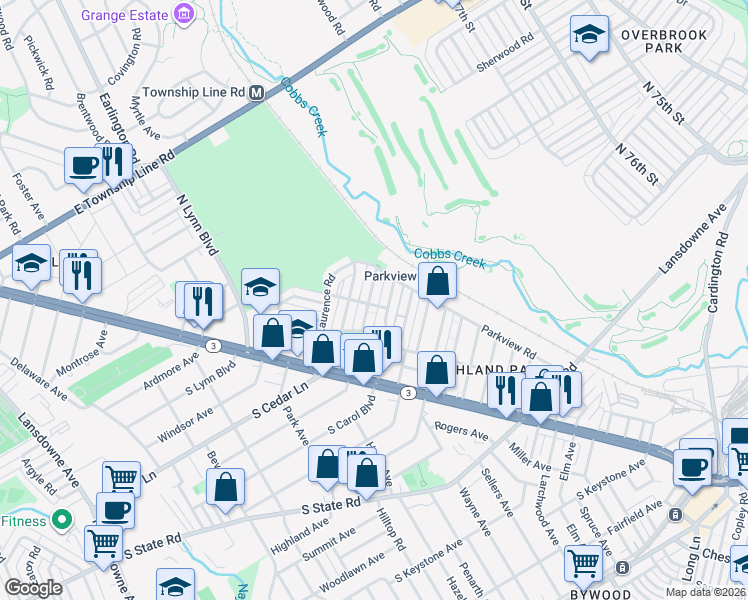 map of restaurants, bars, coffee shops, grocery stores, and more near 141 North Carol Boulevard in Delaware County